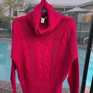 White House Black Market Cerise Cable Knit Cowl Neck Sweater NWT Small